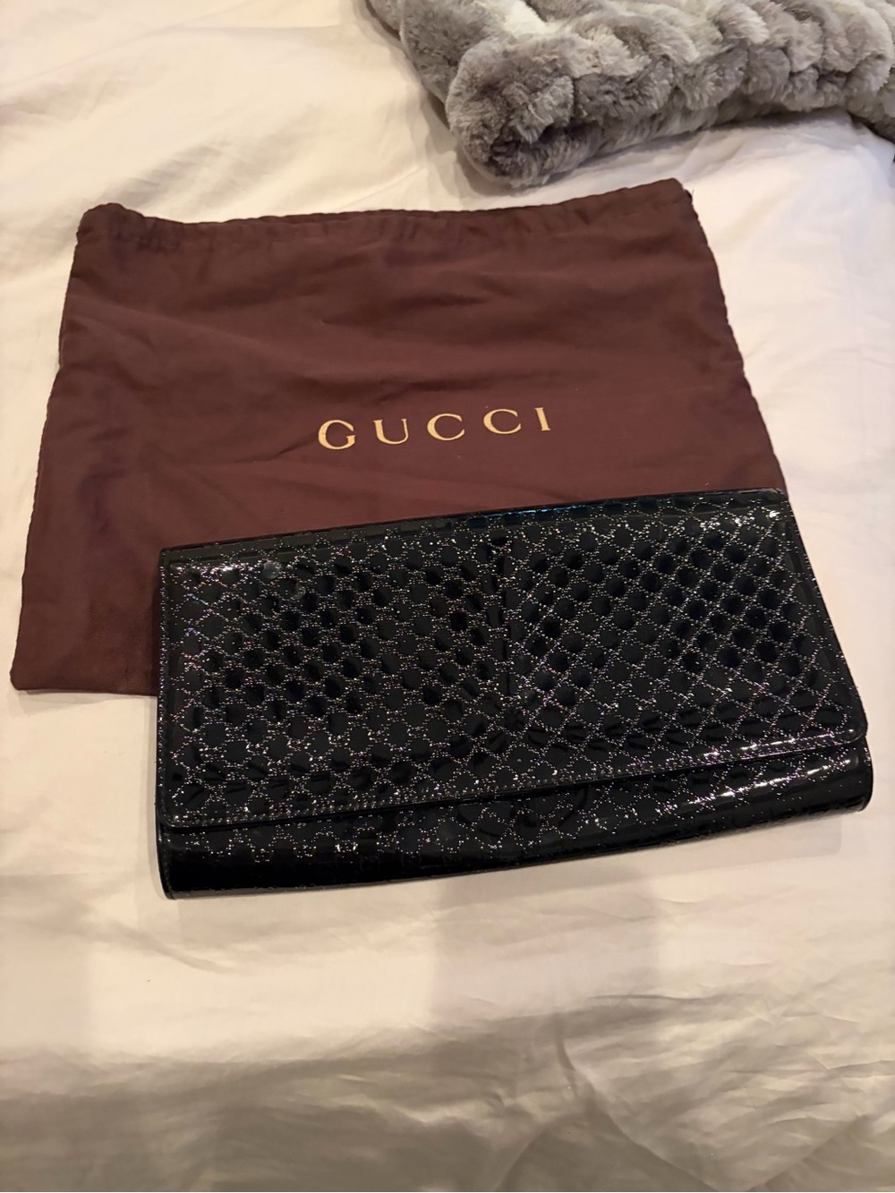 Gucci Black Patent Leather Quilted Card Holder